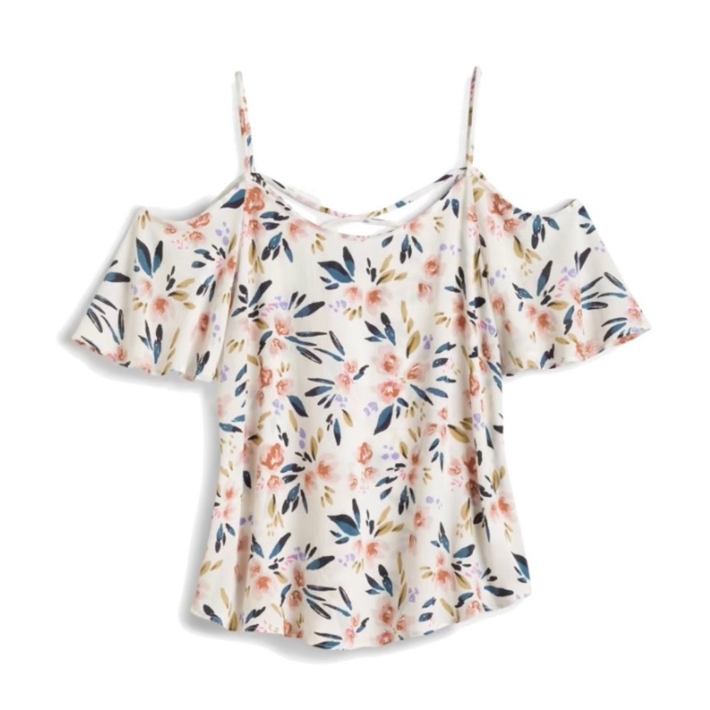 Lightweight Floral Cold Shoulder Top